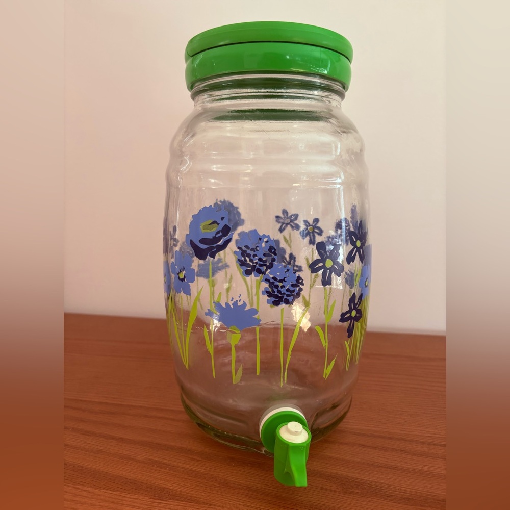 Vintage anchor hocking glass mcm sun tea drink dispenser with blue bonnets